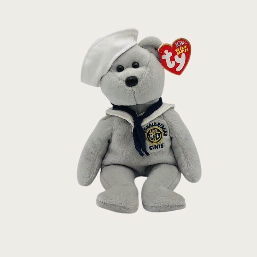 TY Beanie Babies "RONNIE" USS Ronald Reagan Navy Sailor Bear RETIRED Plush